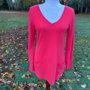 SAFFRON SWEATER V-NECK LONG SLEEVE CASHMERE ORANGE RED POCKETS SIZE M